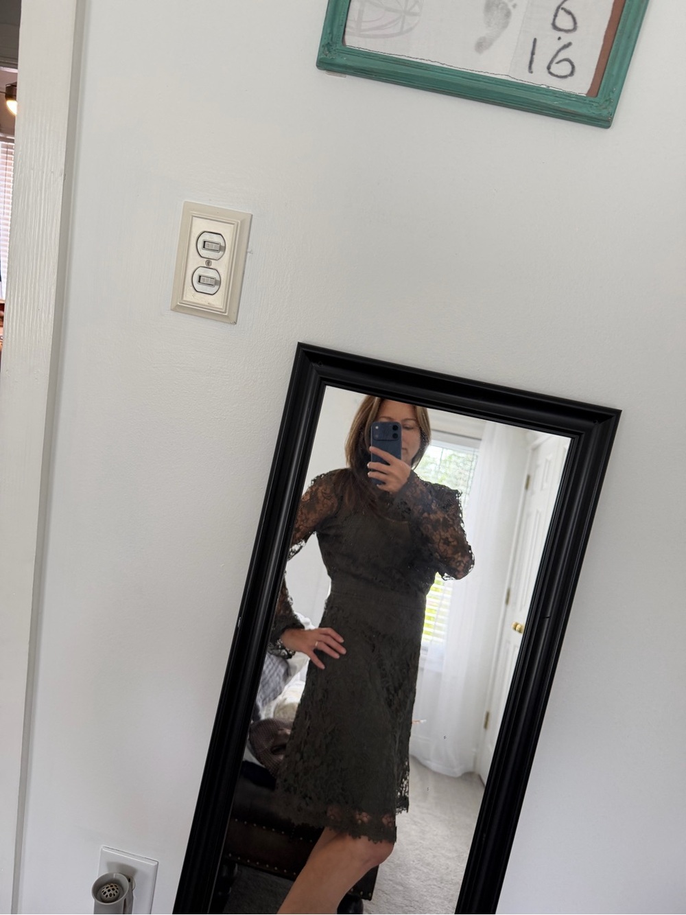 Lace Long-Sleeve Fit & Flare Dress - army green